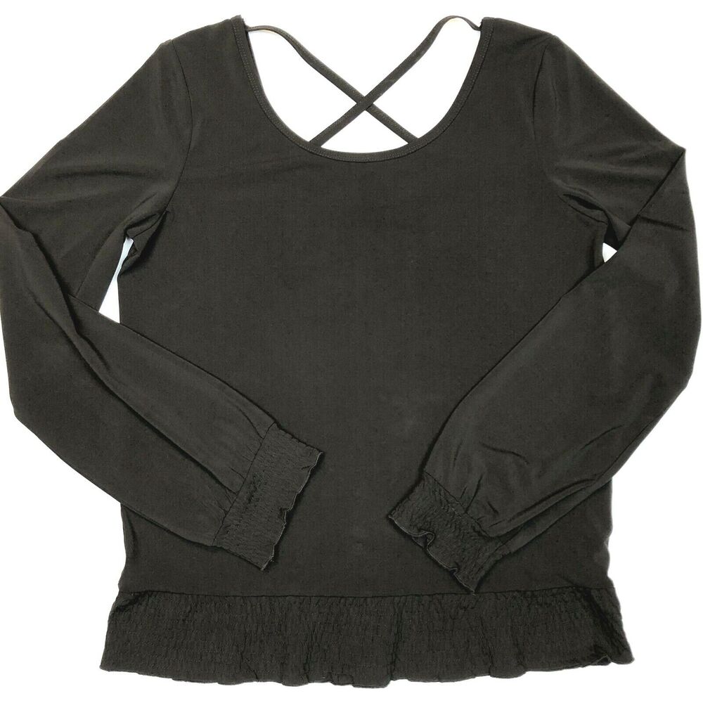 Michael Kors Blouse Women M Brown Top Long Sleeve Stretch Scoop Neck Work Casual